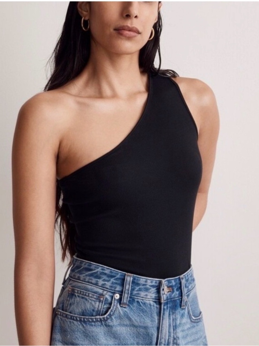 Madewell One-Shoulder Black Ribbed Top Size Medium